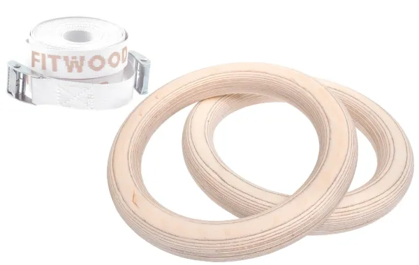 FitWood ULPU MINI Voimistelurenkaat 28mm - Puu pinta / Valkoinen hihna