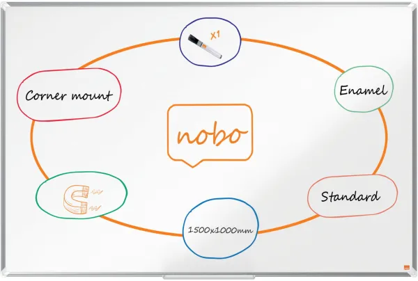 Nobo Premium Plus emaloitu valkotaulu 150x100 cm valkoinen